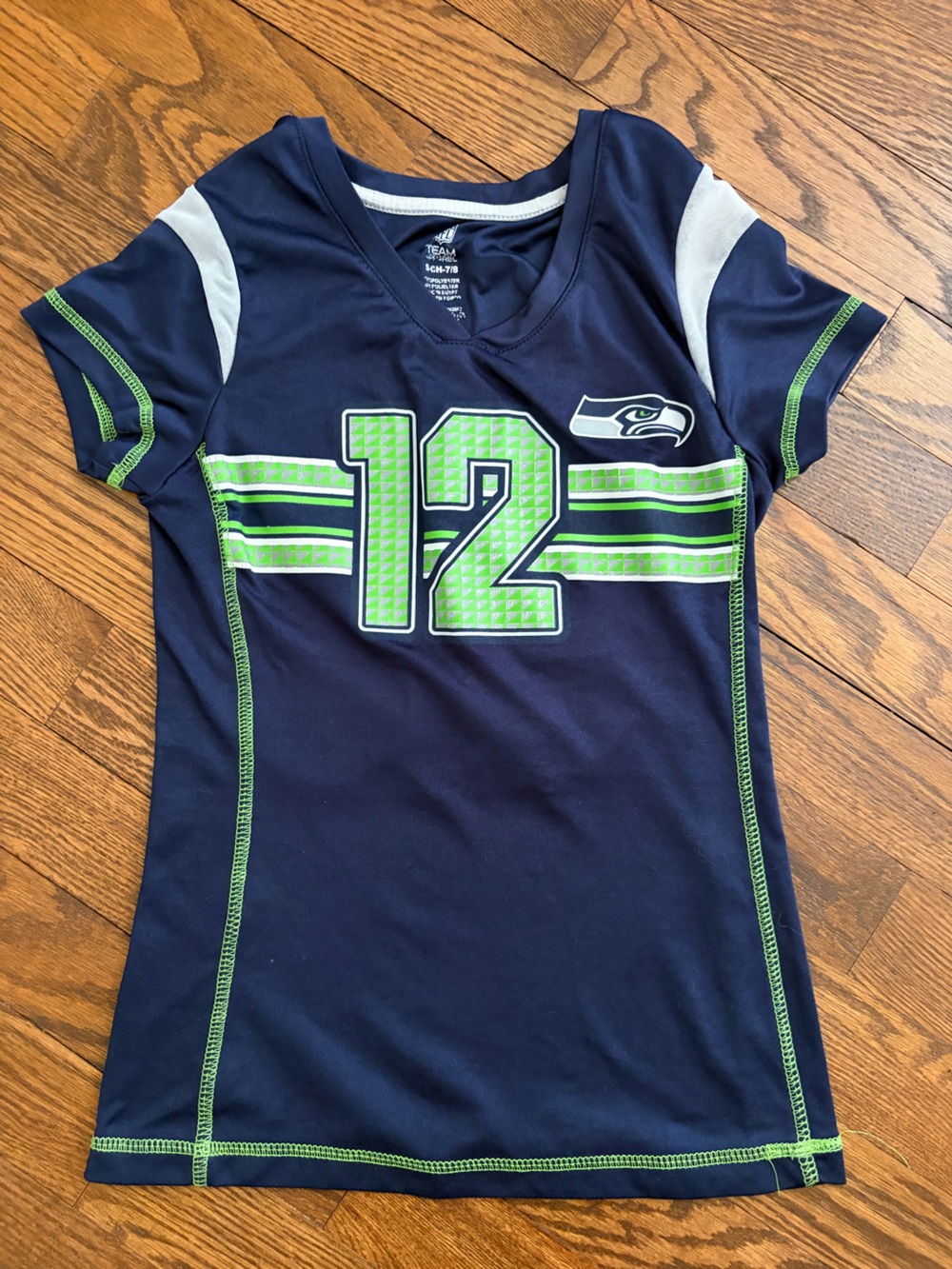 NFL Seattle Seahawks Youth Size 7/8 12th Fan Top Navy Neon Green
